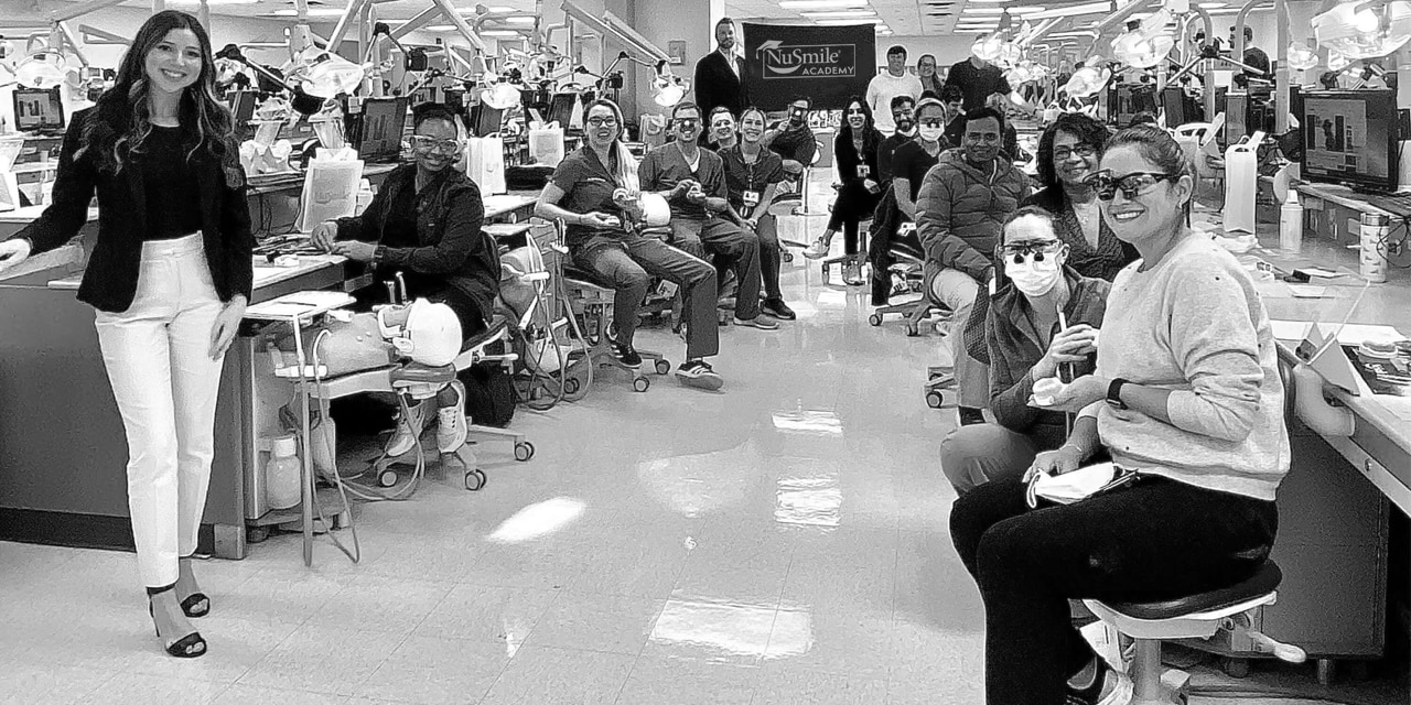 Residents participating in a NuSmile Academy hands-on pediatric dentistry workshop
