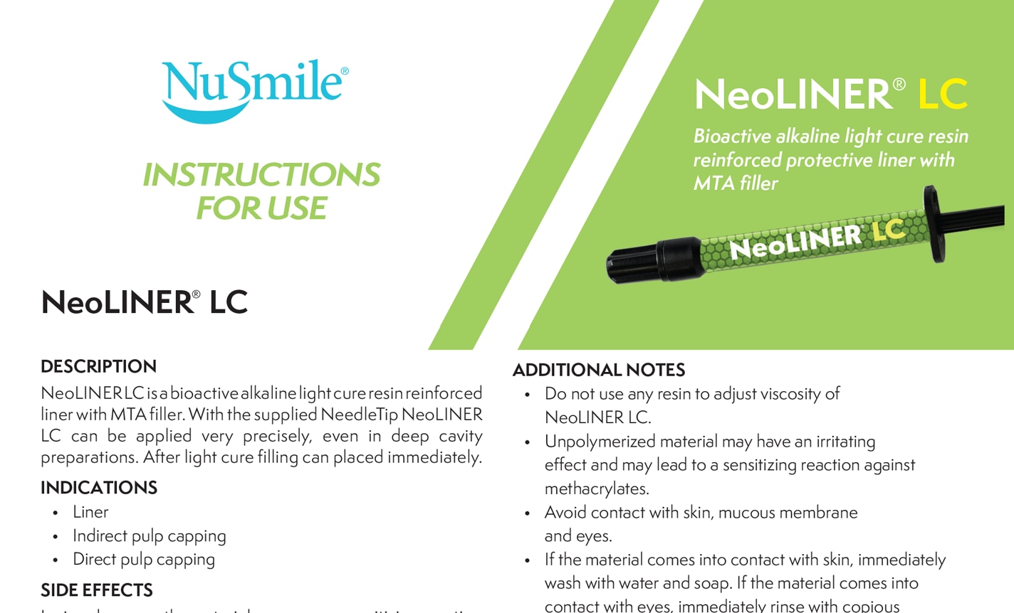 NuSmile NeoLINER LC IFU - Canada