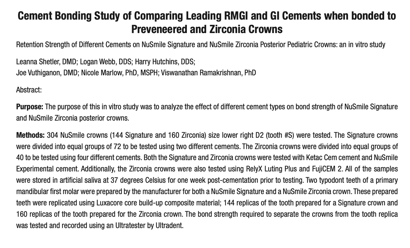 NuSmile BioCem Cement Bonding Study