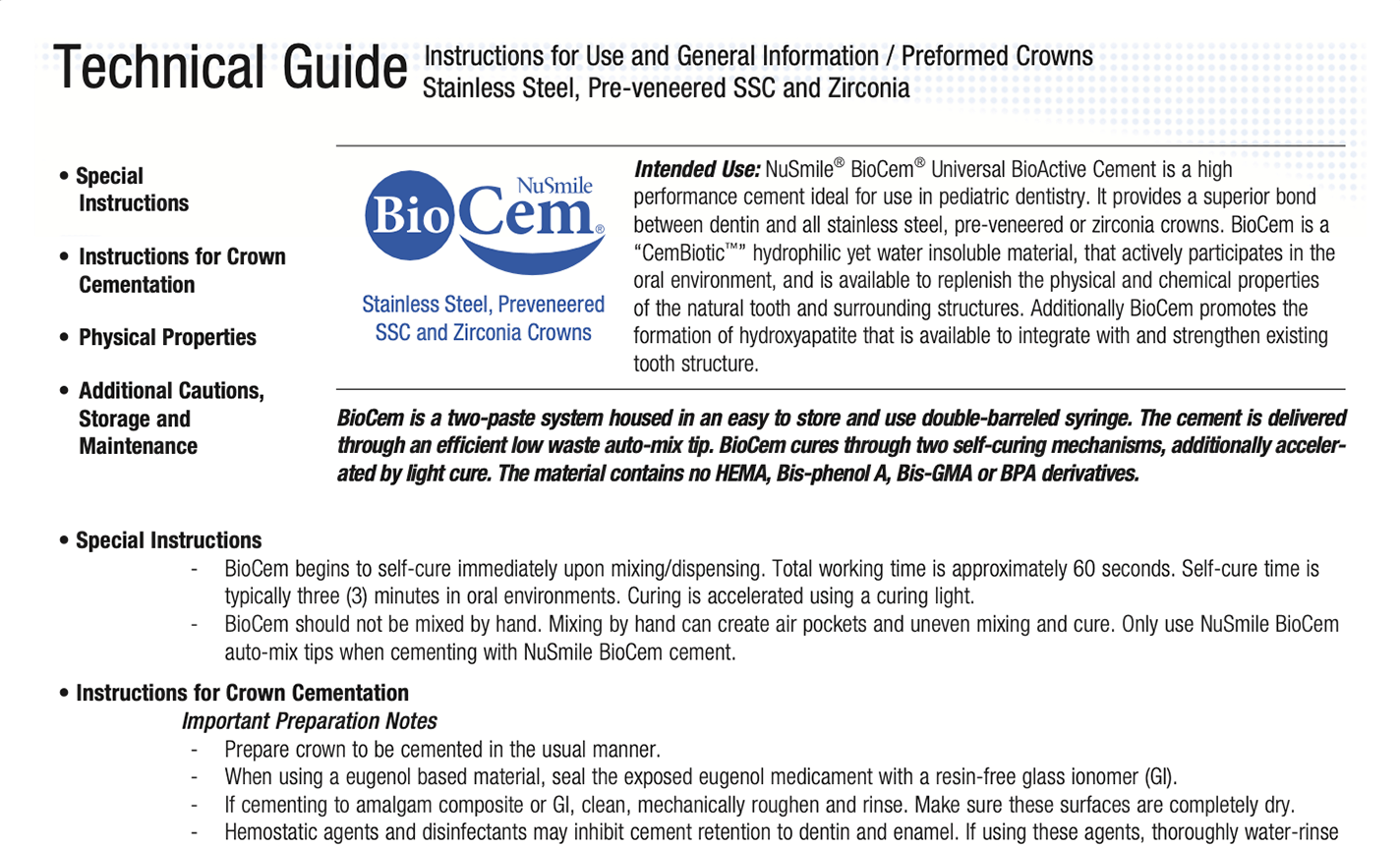 NuSmile BioCem Technical Guide