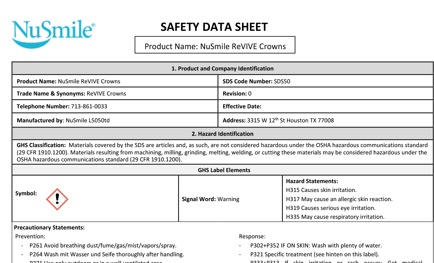 ReVIVE Safety Data Sheet