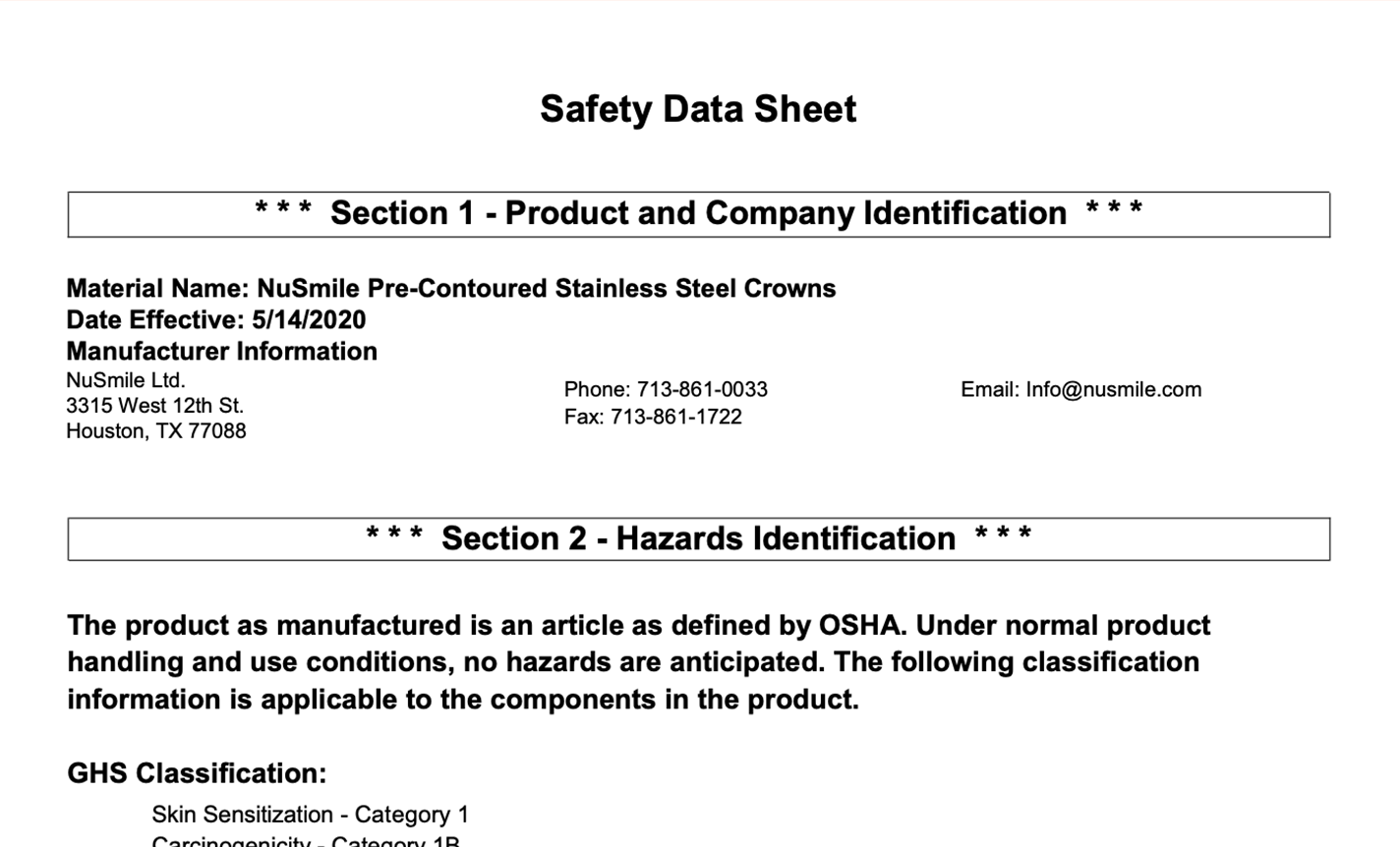 NuSmile SSC Safety Data Sheet