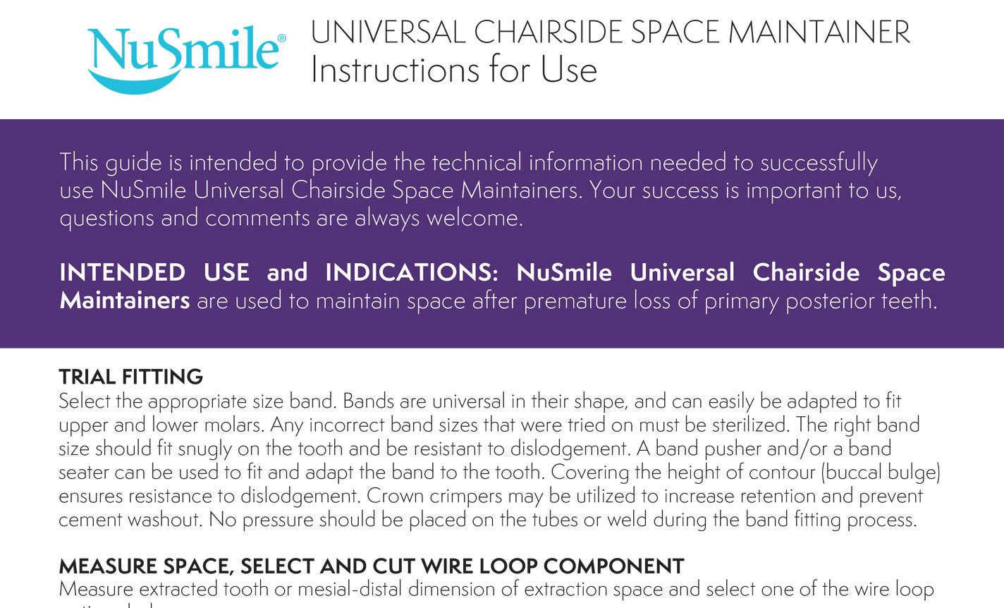 Chairside Space Maintainer Instructions for Use