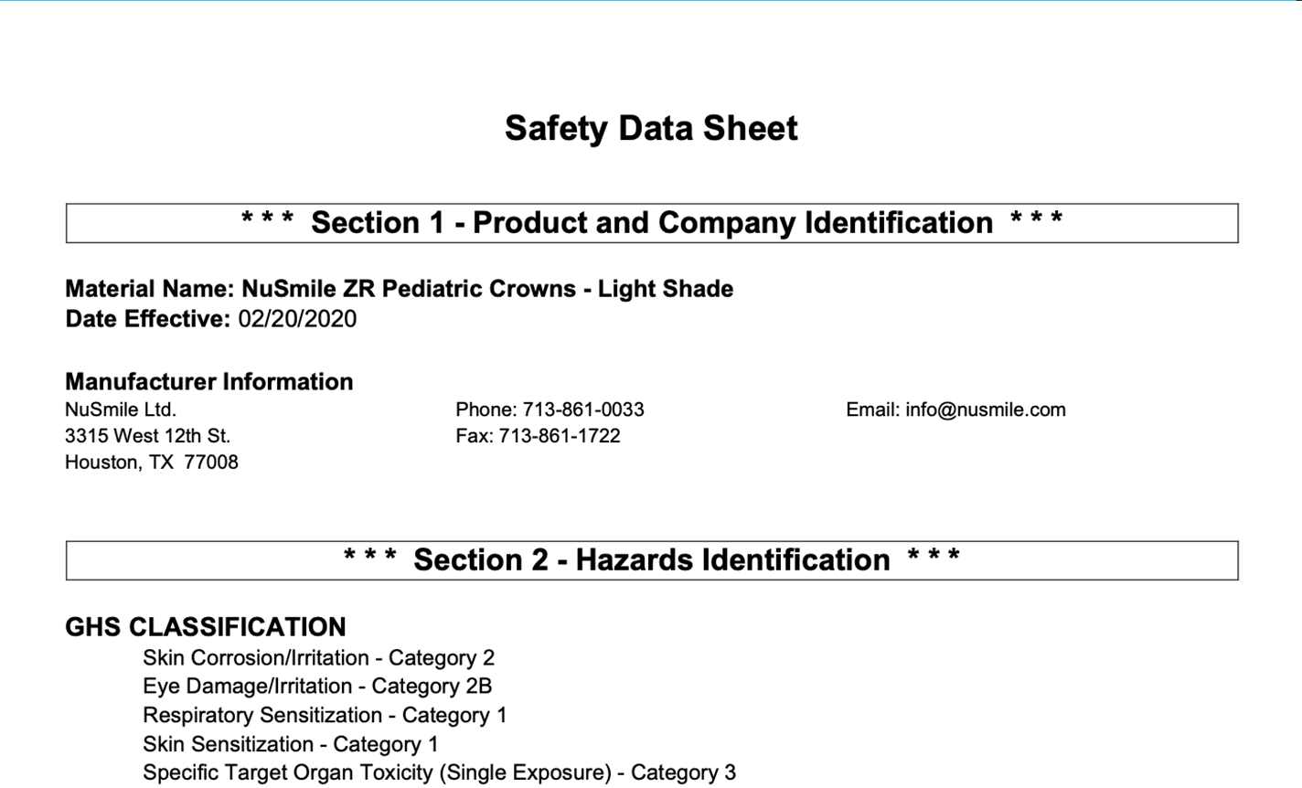 ZR Safety Data Sheet - Light