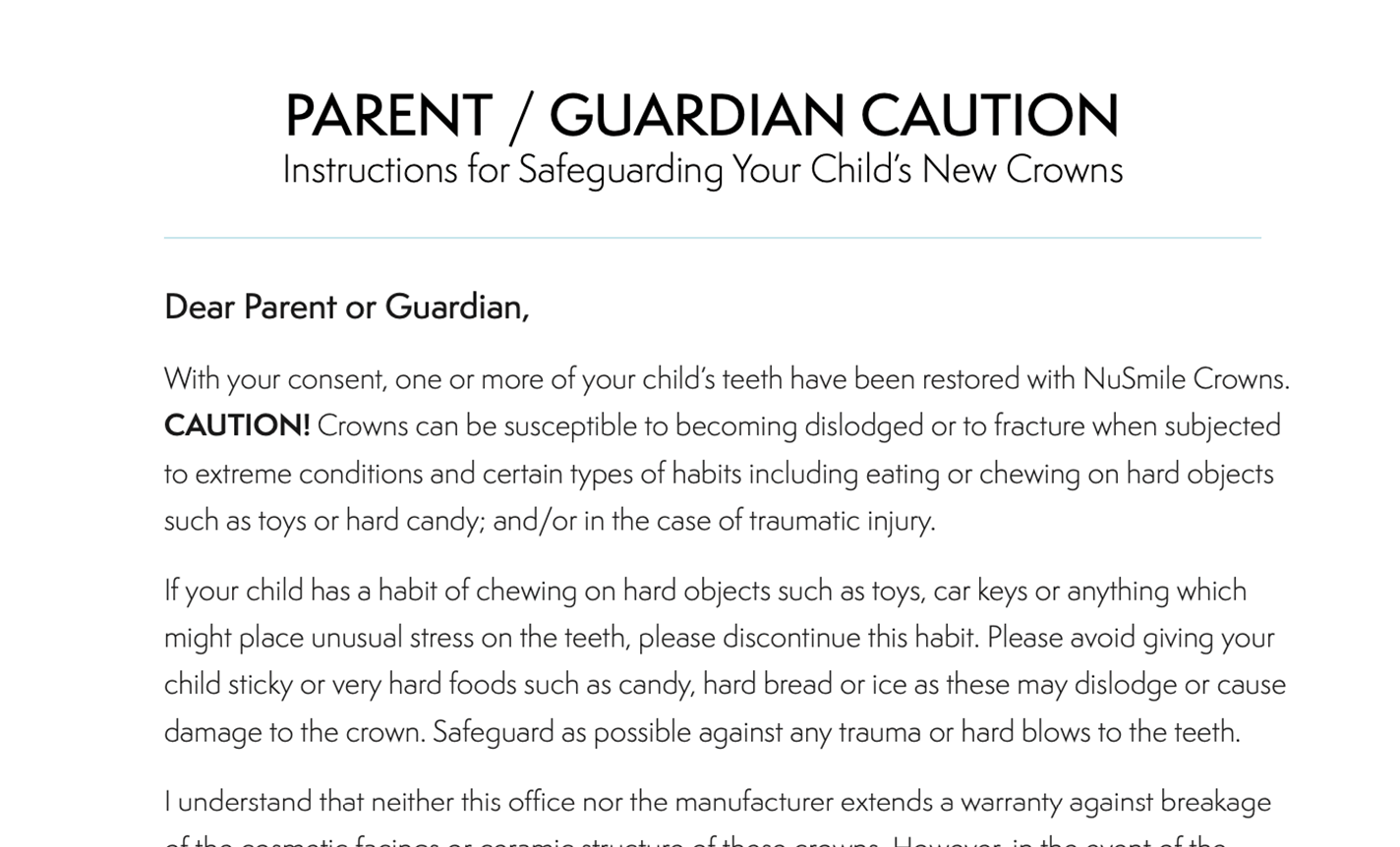 Parent/Guardian Caution Form