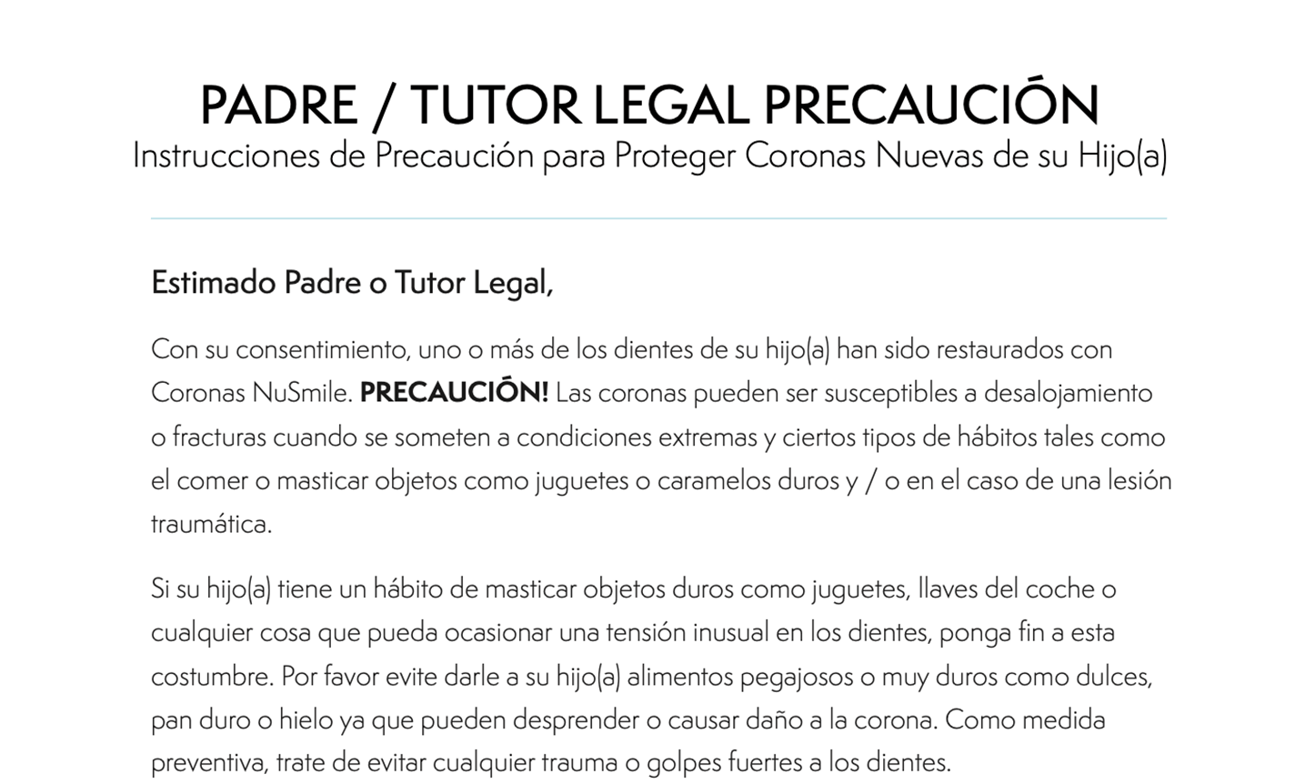 Spanish Parent/Guardian Caution Form