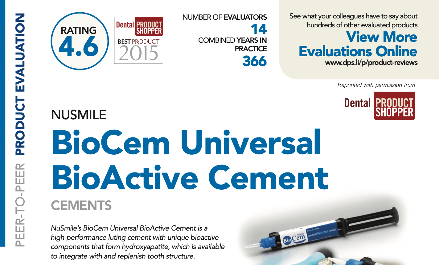NuSmile BioCem Dental Product Shopper Evaluation